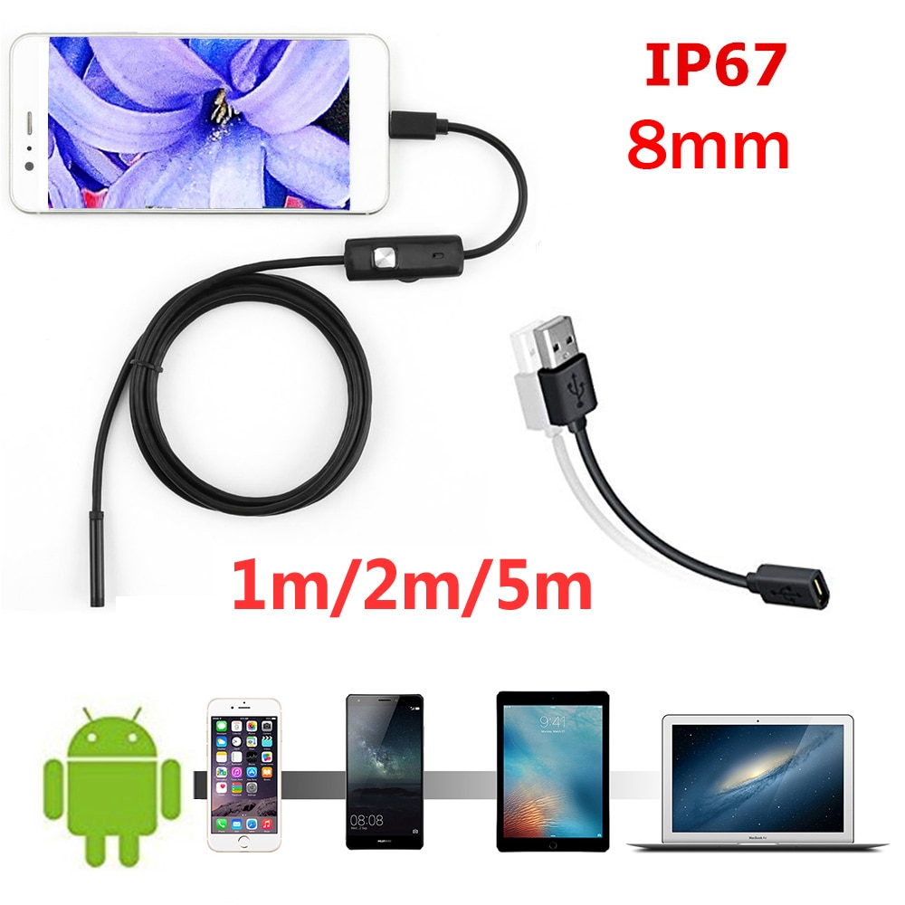 8mm/1/2 m Endoscoop Camera HD USB Endoscoop Met 6 LED Zachte Kabel Waterdichte Inspectie Borescope voor Android PC