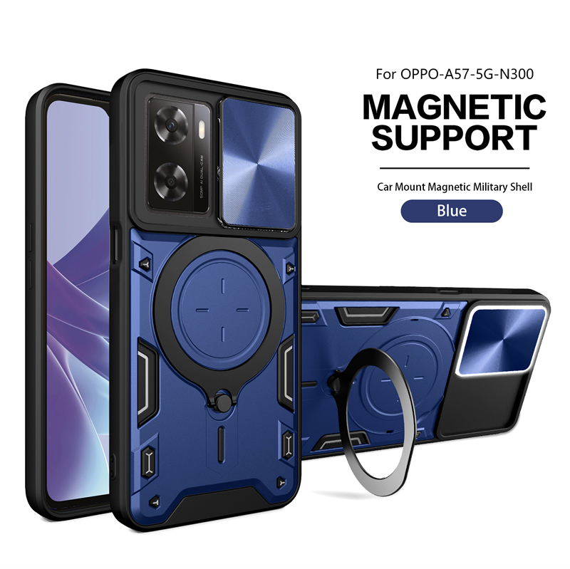 For OPPO A57 4G Case Slide Lens Protection Car Magnetic Stand Ring Phone Case For OPPO A57S A57E A77 Shockproof Armor Back Cover