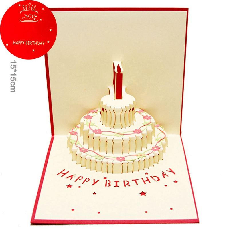 3D Stereoscopic Greeting Card Handmade Decoupage Birthday Cake Postcard