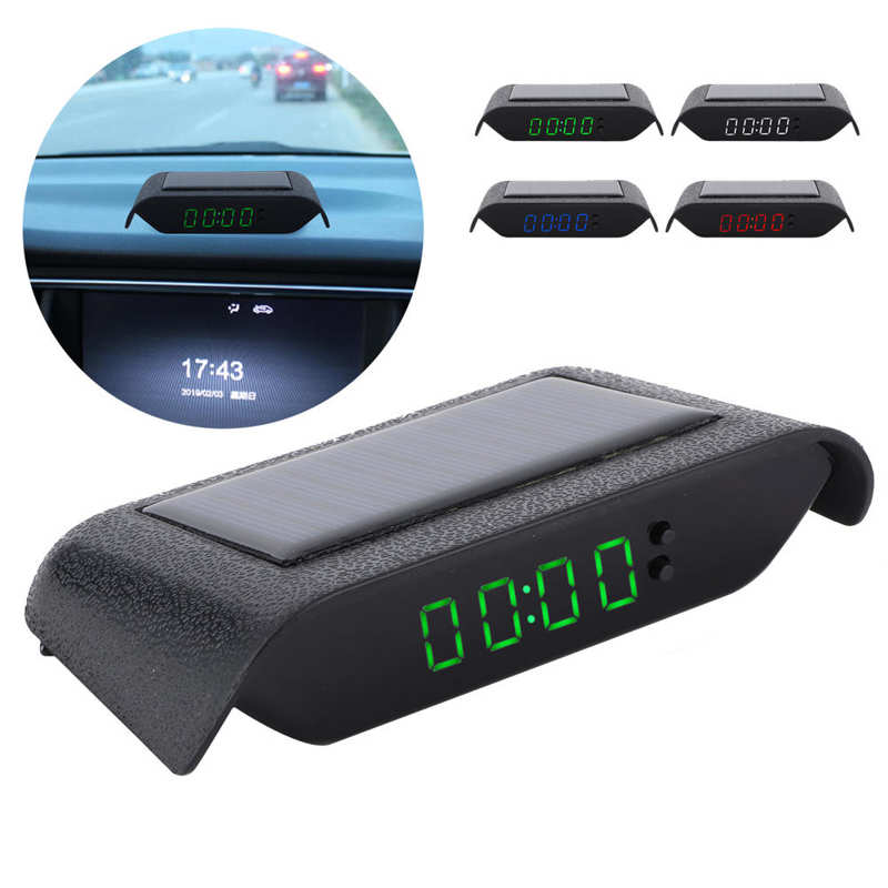 Bil digital klocka bil lastbil soldriven tid datum temperatur lcd display kabeldragning gratis bil solklocka biltillbehör