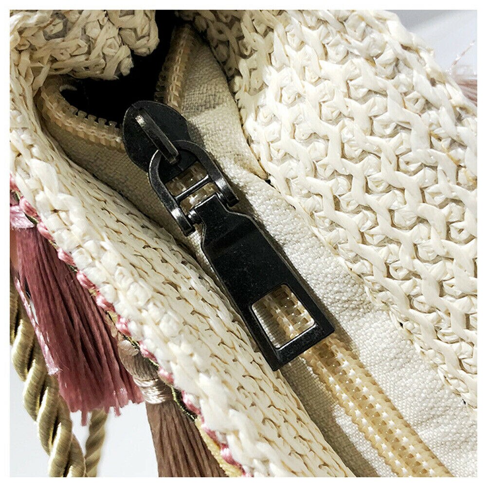 Newest Summer Women Fringed Ethnic Wind Woven Straw Weave Handbag Shoulder Messenger Bags Satchel Tote Purse Tassel Bag