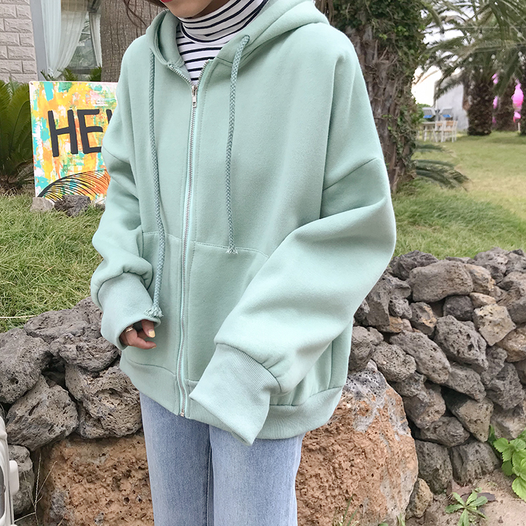 ¡Novedad de ! Sudaderas para mujer, Harajuku Ulzzang japonés, sudadera informal holgada de Color sólido, ropa de Kawaii Coreano para mujer: green