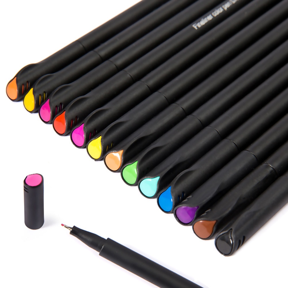 Mini 12/24Pcs Fineliner Brush Pen Set Micron Graffiti Art Marker Tekening Kleur Pen Liner Kalligrafie Finecolour Potlood briefpapier