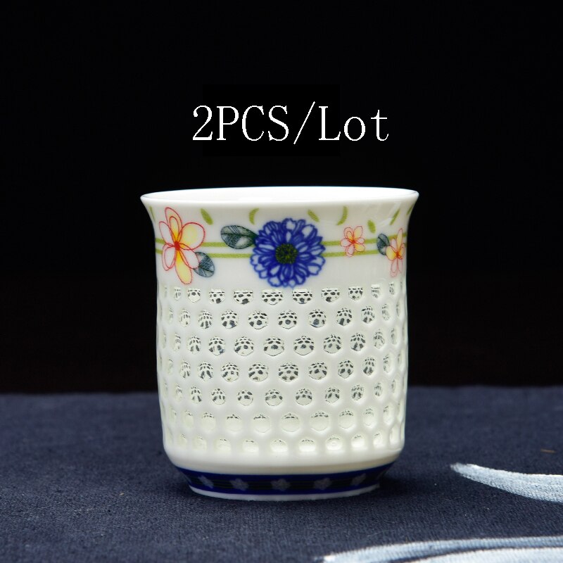 2PCS/Lot Crystal Hollow Teacup Honeycomb Teaware Blue and White Porcelain Ceramic Tea Cup Kung Fu Tea Set Kung Fu Tea Set: A
