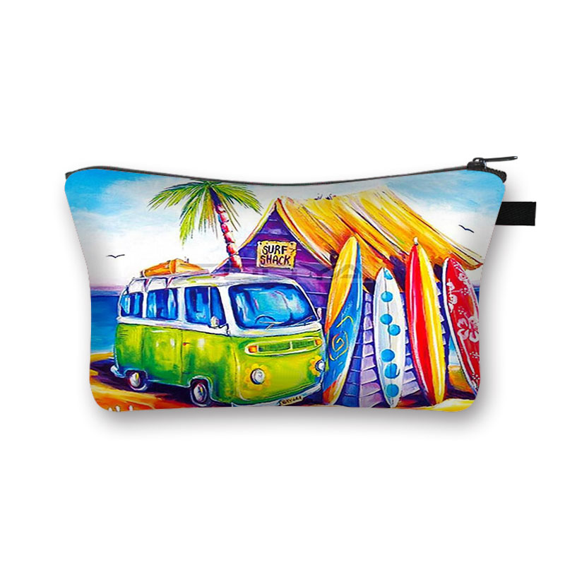 Gekleurde Auto &#39;S Op Seaside Vacation Cosmetische Vrouwen Make-Up Tas Britse Auto Meisjes Opbergzakken Dames Draagbare Cosmetische Case: shzbmeiche05x