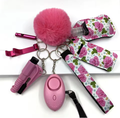 Veiligheidssleutelhanger Volledige set Zelfverdedigingssleutelhanger Set met persoonlijke alarmaccessoires voor vrouwen en meisjes: HEUBLAUW