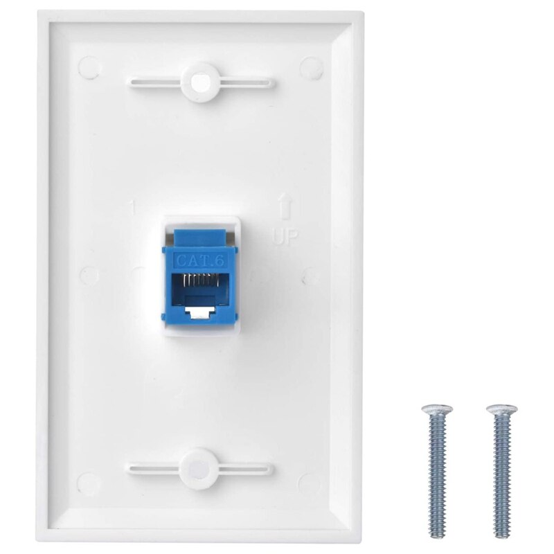 4x Cat6 Ethernet Wall Plate Outlet 1 Port RJ45 Network Female To Female Keystone Wall Coupler Jack Plate White &amp;amp; Blue