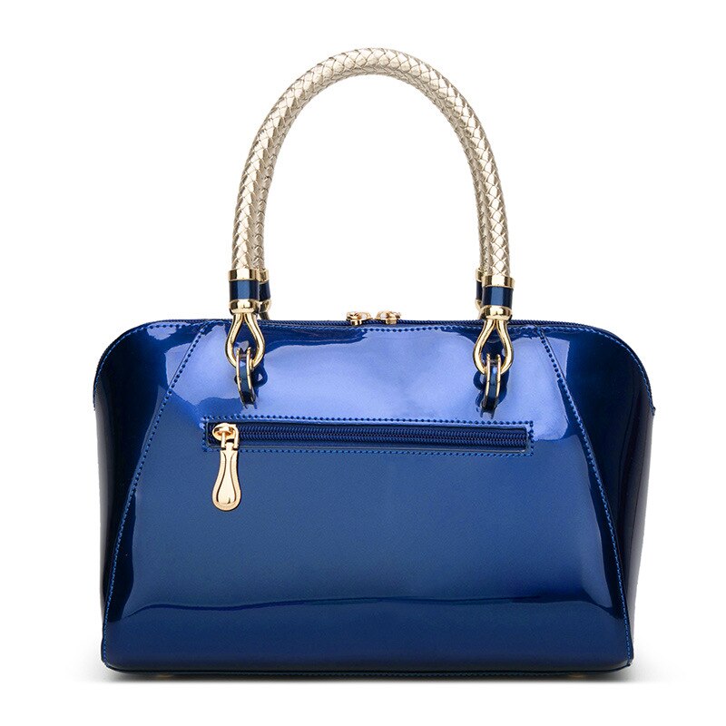 Lacquered leather woman handbag bright color azure blue Boston bag woman shoulder bag: Default Title
