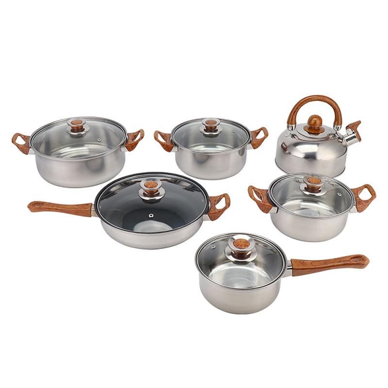 6pcs Cooking Pots And Pans Casserole Frying Pan Pan Stainless Steel Pot Set Cookware Cutlery Set Kitchen Tool Selection