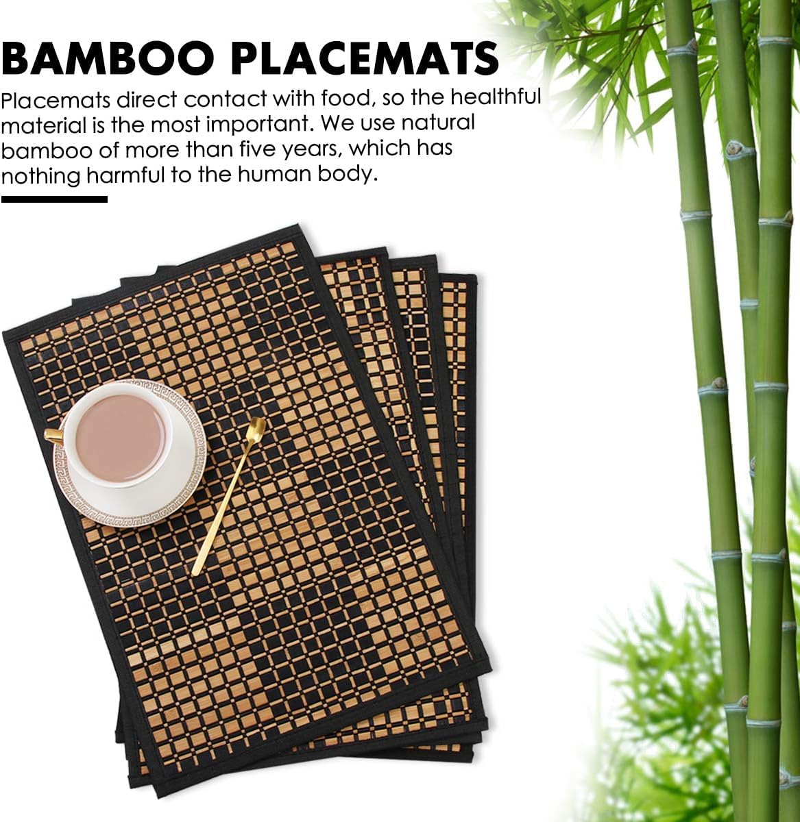 Napperons en bambou pour Table à manger, ensemble de 4 sets de napperons, résistants aux taches, à la chaleur, durables et robustes pour la cuisine