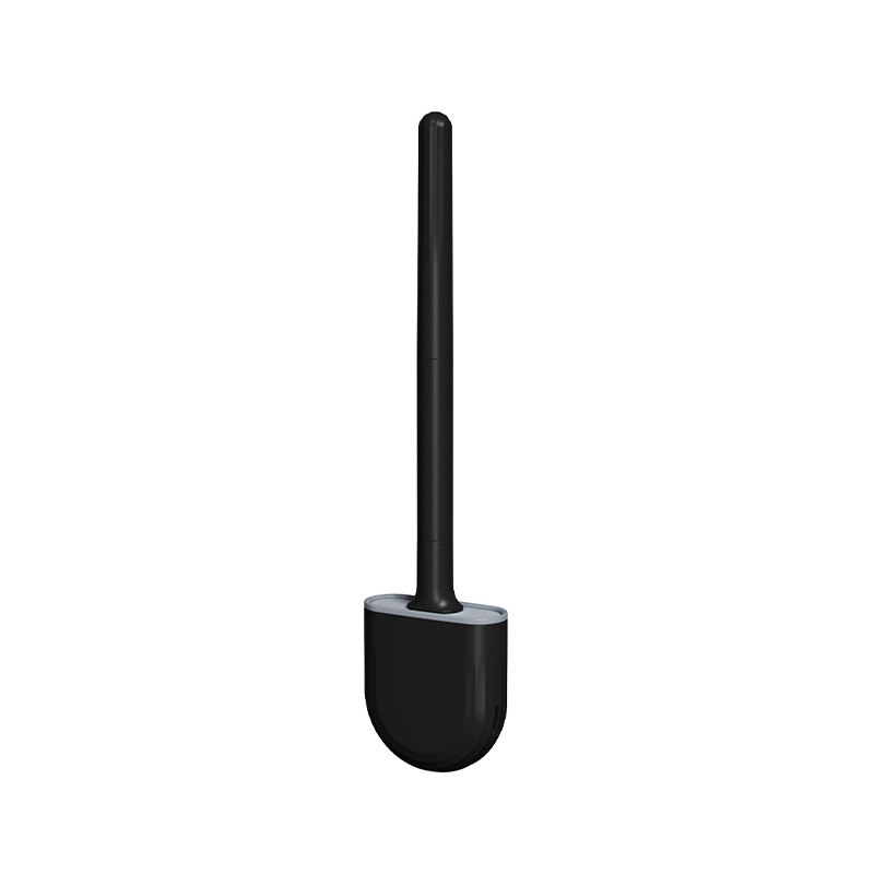 Detachable Water Leak Proof Toilet Brush Base Silicone Flat Head Flexible Soft Bristles Brush with Quick Drying Easy Cleaning: black