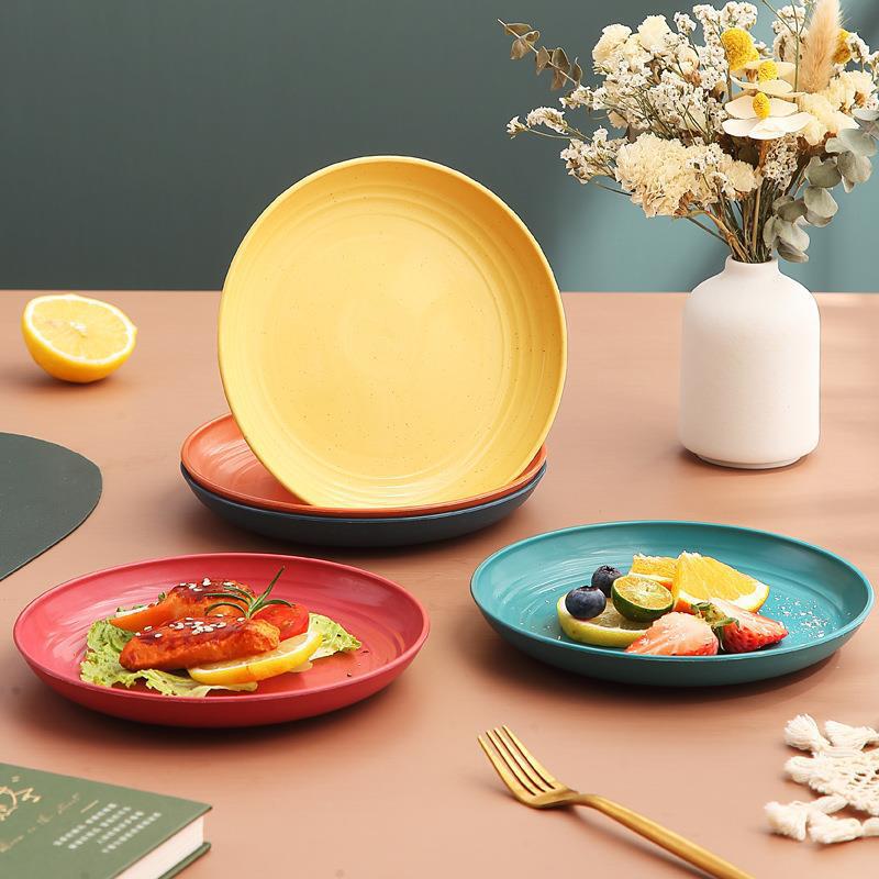 Ronde, met tarwevezels versierde plastic eettafelborden, herbruikbare dessertborden voor kamperen en picknicks, fruitborden, dinerborden, keukenbenodigdheden groothandel