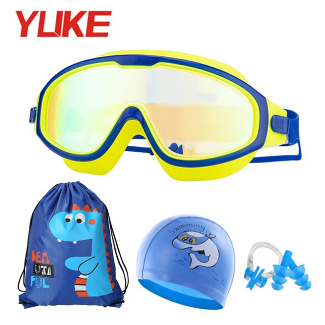 Big frame Adjustable kids swim Goggles Swimming Glasses Anti-Fog UV Protect Children Waterproof Silicone Mirrored Swim Eyewear: Blue