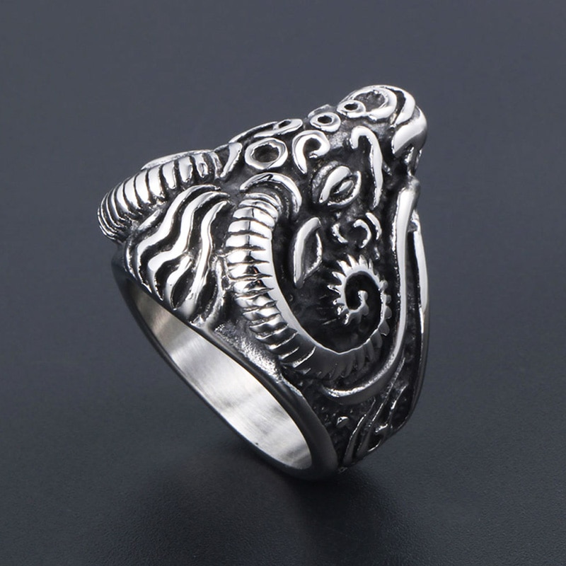 Vintage Gothic Schapen Geit Hoofd Ring Voor Mannen Cool Heavy Metal Animal Rvs Ring Mode Mannelijke Punk Biker Ringen sieraden