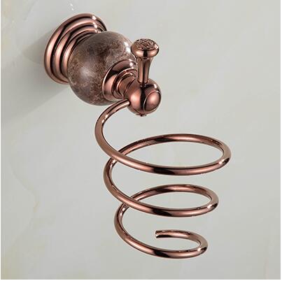 Zestaw akcesoriów łazienkowych z mosiądzu i jadeitu, wieszak ścienny z różowego złota, uchwyt na papier, wieszak na ręczniki, kosz na mydło, wieszak na ręczniki zestaw sprzętu łazienkowego: hair dryer uchwyt