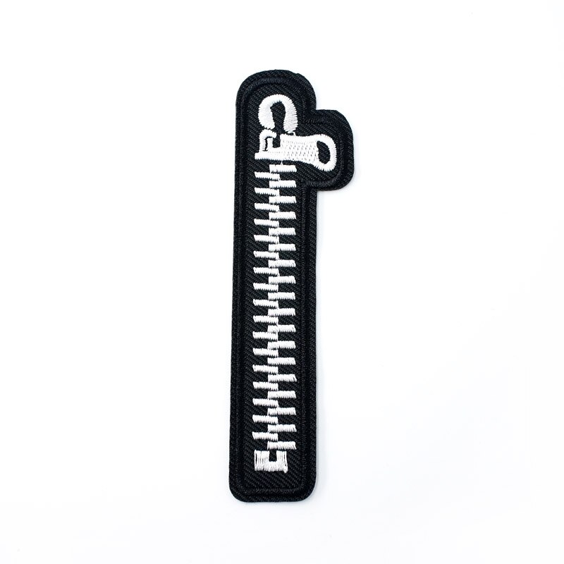 Zwarte rits maat :3.0 x 11.8cm stoffen patch badge geborduurde schattige badges abstracte strijkapplicaties voor kinderkledingstickers