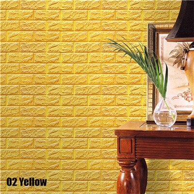 3D Wall Stickers Imitation Brick Bedroom Decor Waterproof Self-adhesive Wallpaper For Living Room Kitchen TV Backdrop Decor92915: Yellow