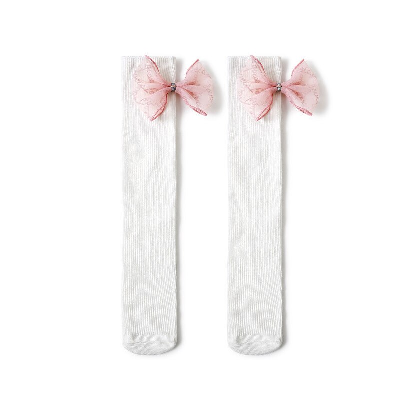 Nette Baby Mädchen Knie-hohe Socken mit Spitze Bowknot Frühling Sommer Weiche Baumwolle Prinzessin Einfarbig Kinder Socken: white