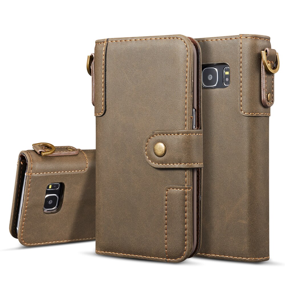 Magnetische flip portemonnee case voor samsung galaxy  s7 edge luxe leren hoes met lanyard sleutelhanger kaart skin galaxy  s7 edge fundas