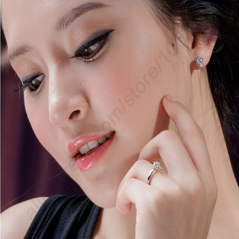 Elegante klassische echte 925 Sterling Silber Fingerringe Schmuck Kristall Kubische Zirkone 6 Krallen Frauen Hochzeit Anillos