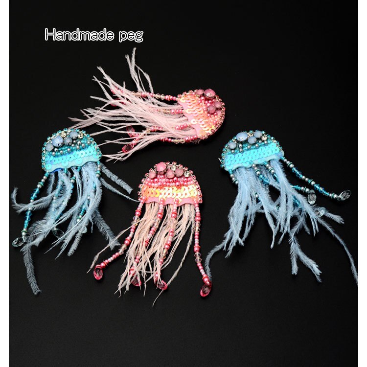 1 Pc Kwallen Kralen Broche Patch Diy Strass Veer Naaien Vrouwelijke Badge Corsage Applique Kwastje Parches Bordados Para Ropa