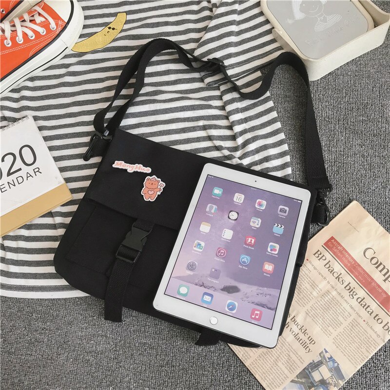 eins Harajuku Hüfte-hüpfen Bote Handtasche Leinwand PVC Umhängetasche Frauen Straße Schulter Schule Taschen Mädchen Marken schick Bolsa
