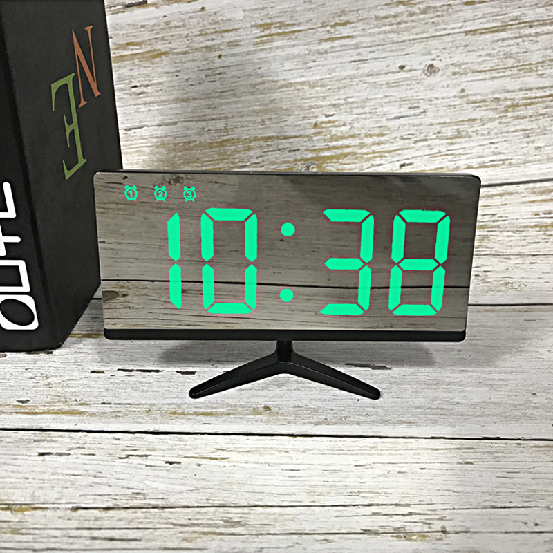 Digital led vekkerklokke speil usb-ladeport multifunksjon stor lcd-skjerm bordklokke med temperatur snooze skrivebordsklokker