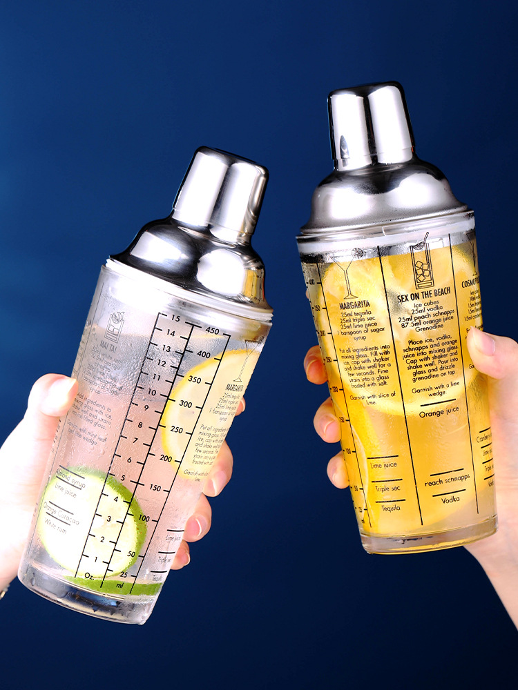 400ml Glass Bar Shaker Scale Shaker with Formula Shaker Three-stage Shaker Nightclub Wine Sailor Shaker