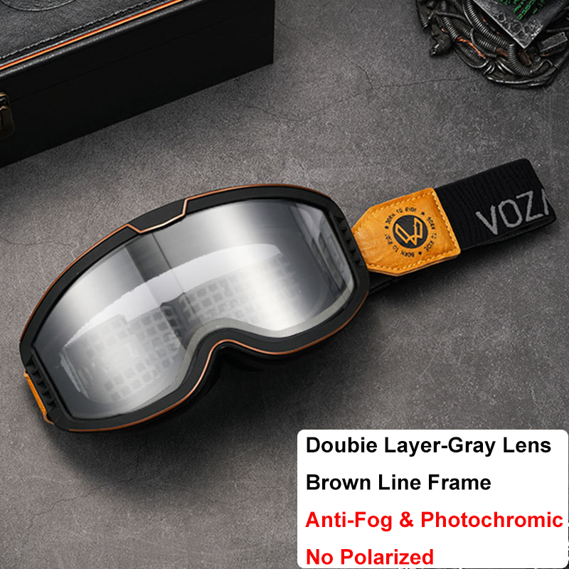 Vozapow Motorcycle Goggles Photochromic 3 IN 1 Retro Cycling Sunglasses Anti-Fog Windproof Polarized Motocross Riding Glasses: WHITE