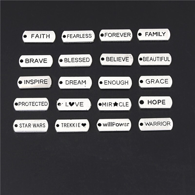 20Pcs Mix Zilver Kleur Inspireren Brief Woorden Charms Tag Assortiment Hanger Diy Bevindingen Sieraden Maken Accessorie M208