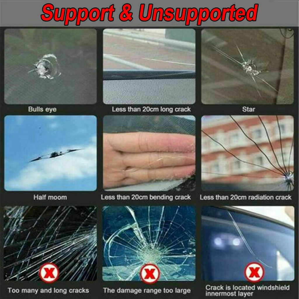 Window Repair Windscreen Crack Repair Kit DIY Car Windshield Repair Tool Glass Repair Fluid Resin Cure Strips Razor Blade Kit