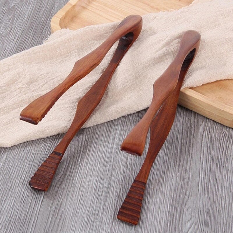 Cooking Kitchen Tongs Food BBQ Tool Salad Bacon Steak Bread Cake Wooden Clip Home Kitchen Utensil 2Pcs