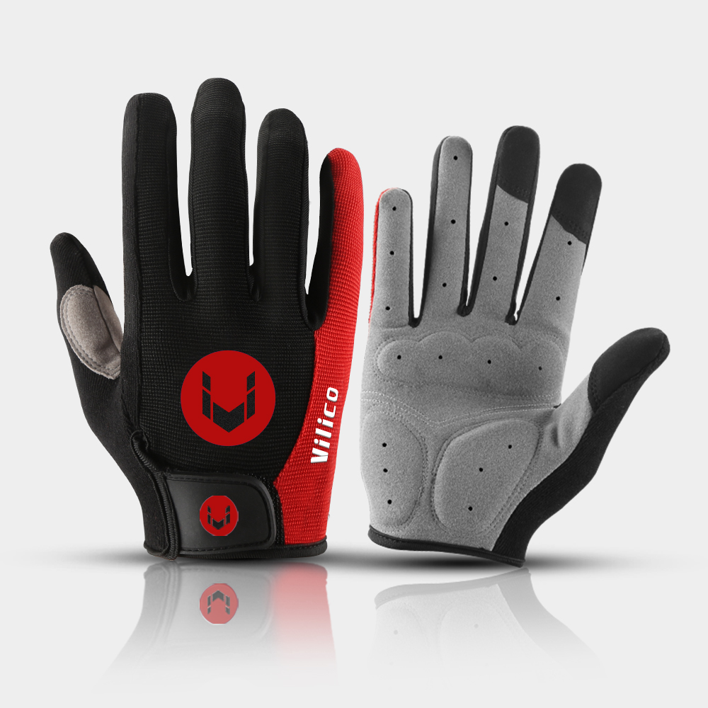 Kyncilor Sport Gloves MTB Bike Gloves Pad Full Finger Breathable Anti-shock Cycling Gloves Road Bike Gloves: M / Red