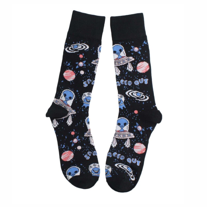 Automne hiver coton chaussettes de noël pour hommes Alien planète astronaute espace drôle dessin animé chaussettes Harajuku Sox