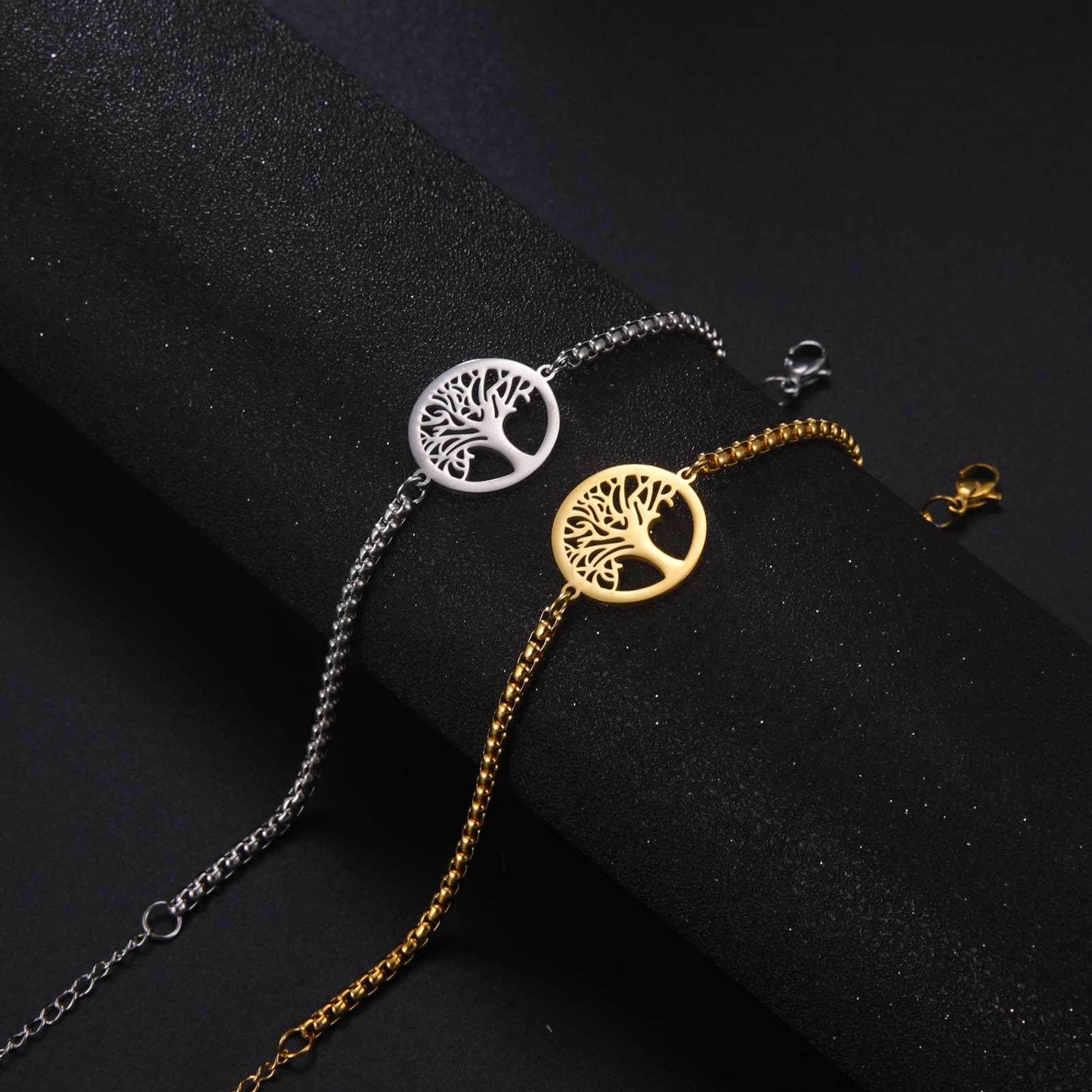 Pulseiras de aço inoxidável para mulheres, pingente life tree, joia clássica, moda, presentes de festa de casamento oco