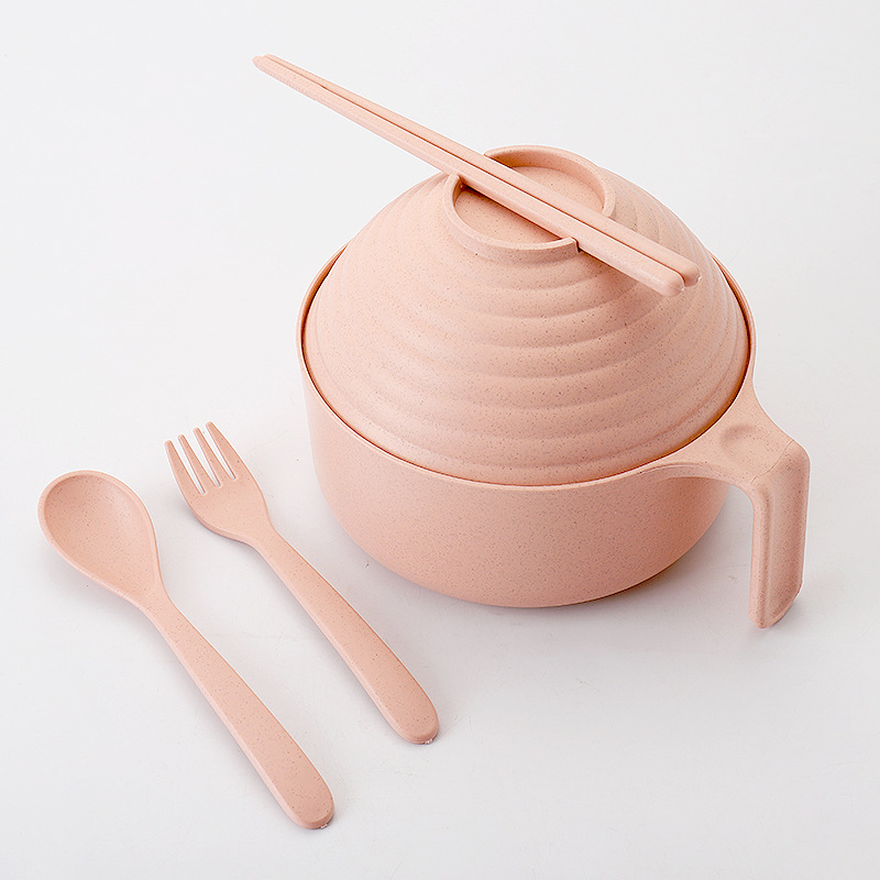 Wheat Straw Instant Noodles Bowls with Lids Rice Soup Food Container Kitchen Dowl Healthy Tableware: PINK
