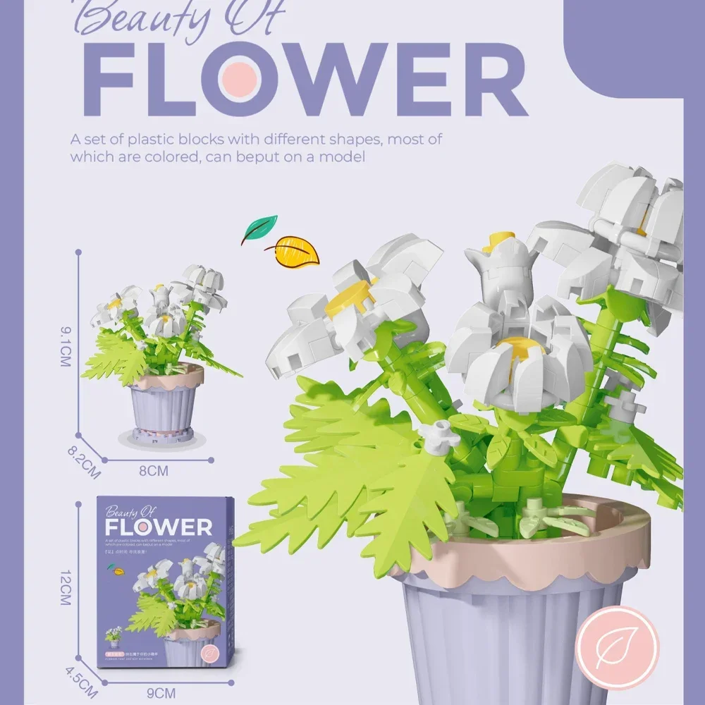 Mini Daisy Flower with Pot Micro Building Block Toy Intricate Floral Details Multiple Styles Available for Home and Office Décor: Medium Dark Flesh