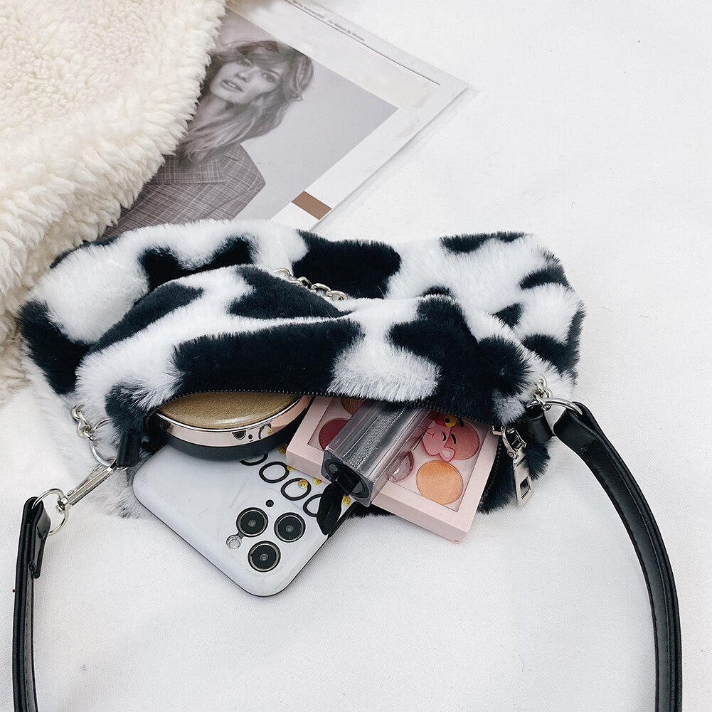 Jeugd Dames Eenvoudige Veelzijdige Top-Handvat Tas Vintage Pluche Keten Schouder Handtassen Voor Vrouwen Herfst Dagelijks Dier Onderarm Tassen