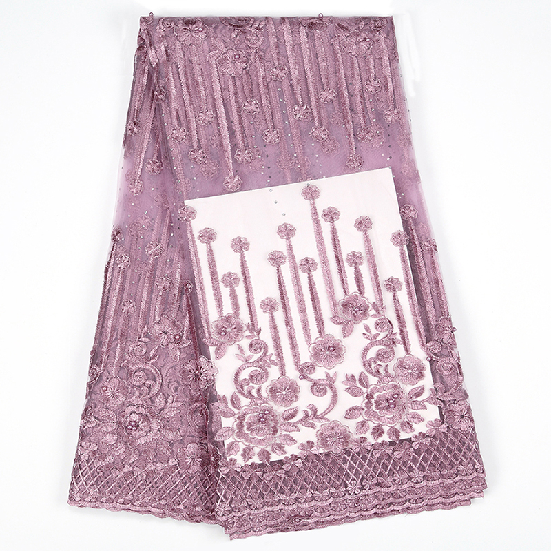 Fransk blonde stof blonde nigerian til kvinder afrikansk tyl blonder med sten 5 yards brudekjole stof: Lyserød