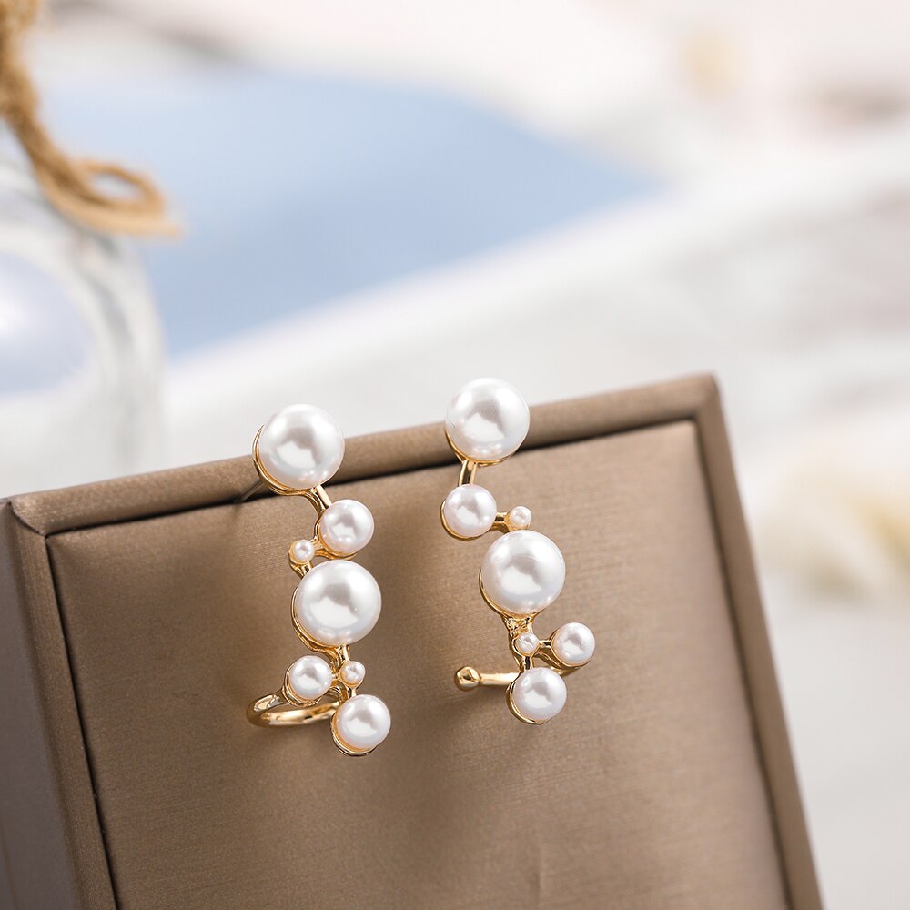 Stor liten rund perle perle øre mansjett klips på øredobber til kvinner sjarm perler øre klatrer piercing smykker