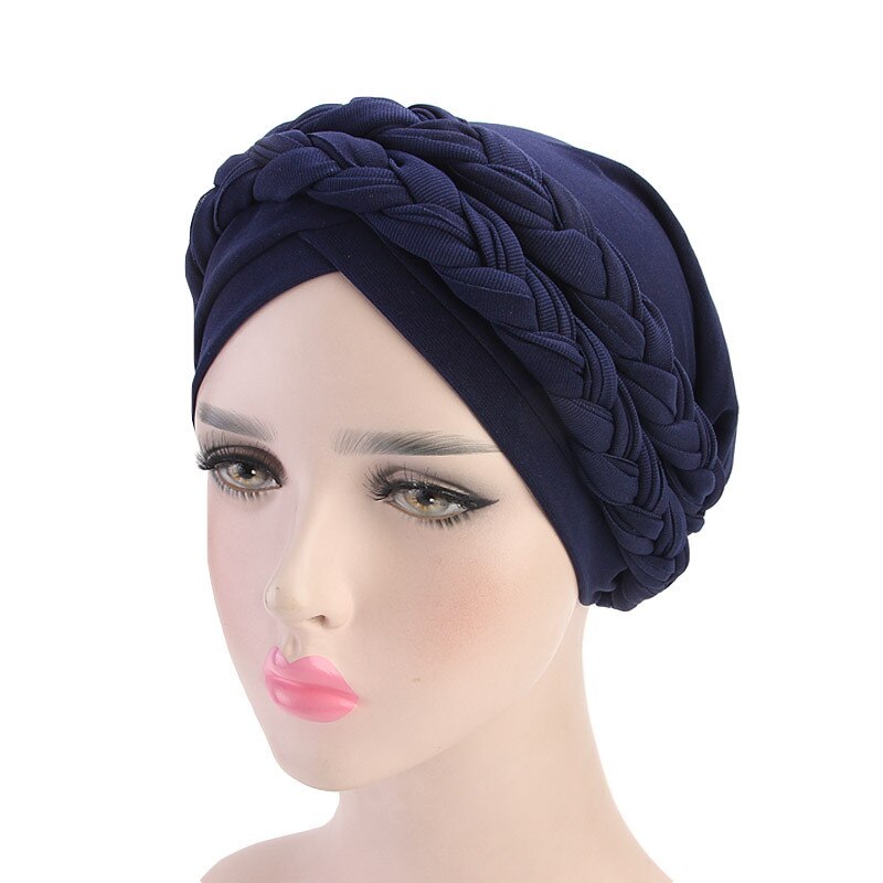 Musulman Double couleur tresses Stretch Turban à volants cheveux chapeaux Beanie Bandanas foulard Turban chapeaux pour les femmes 08: 8