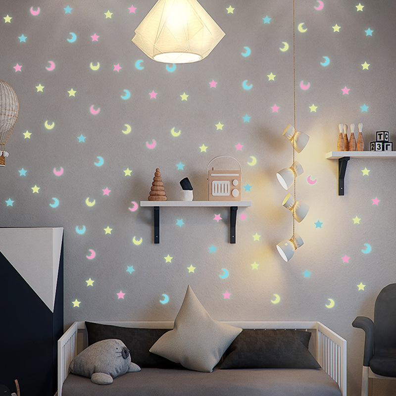 100 Stuks Lichtgevende Gemengde Kleur Star Moon 3D Muursticker Kids Baby Kamers Woonkamer Glow In The Dark Thuis decoraties Stickers
