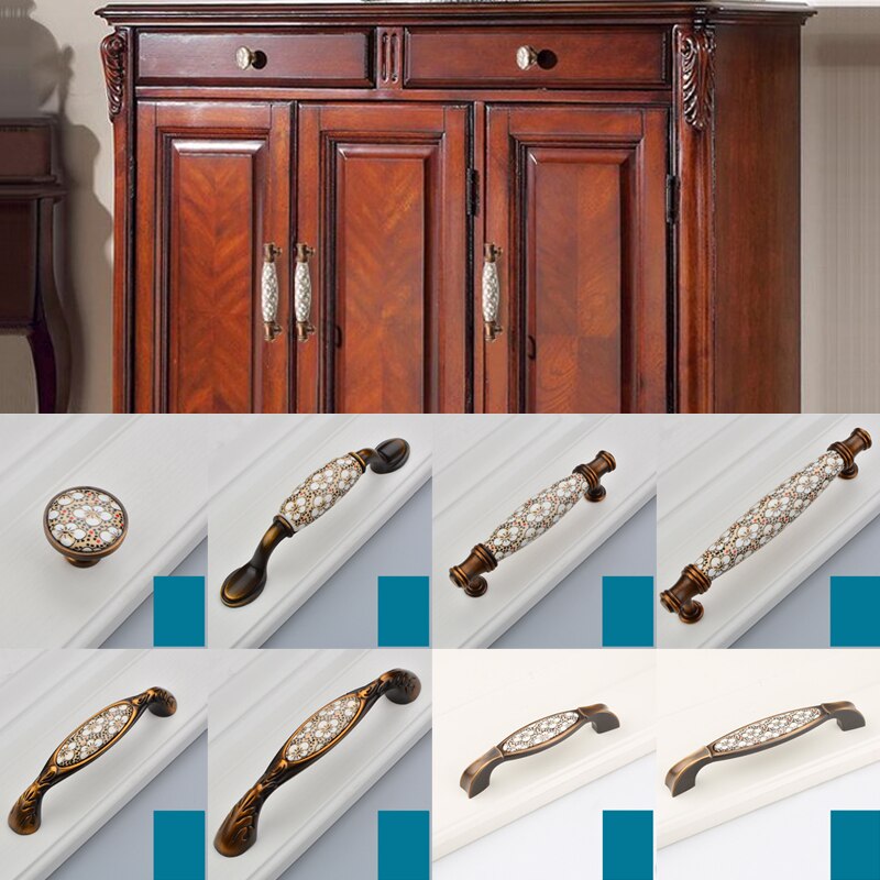 Antieke Brons Keramische Kast Handvatten Zinklegering Retro Lade Knoppen Kastdeur Meubilair Hardware Kabinet Handles