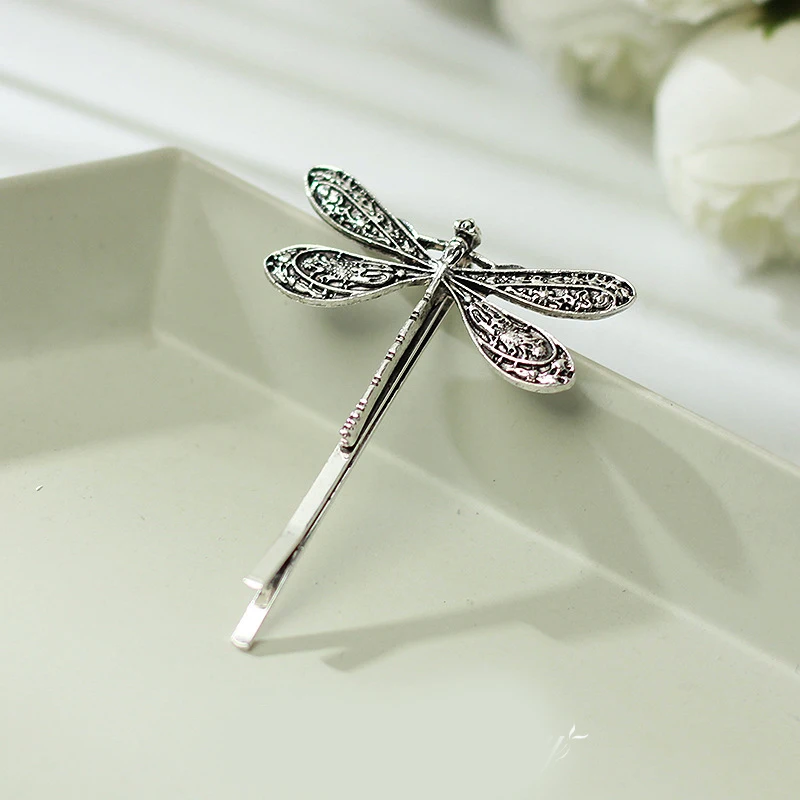1/2pcs Dragonfly Hairpin Barrettes Retro Exquisite Silver Cartoon Insect Hair Clip Bobby Pin Grip Headwear Accessories: Yellow
