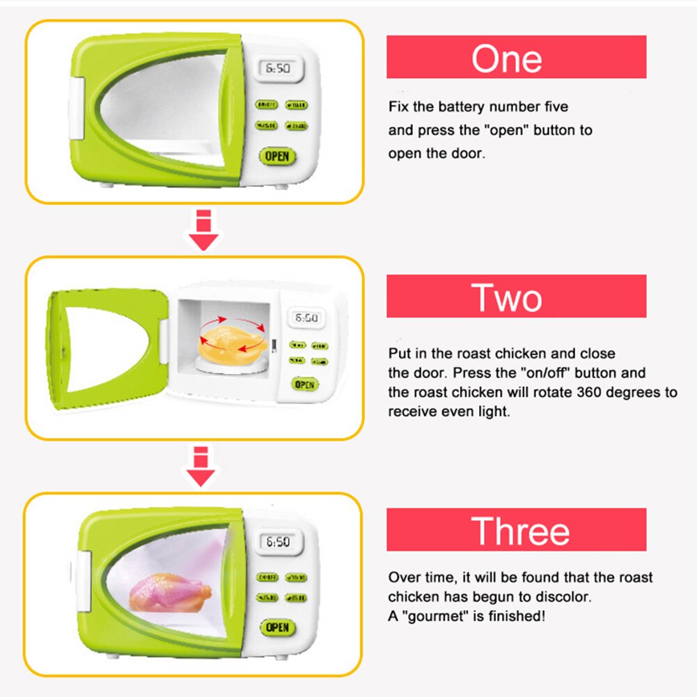Ouder-kind Coördinatie Speciale Verlichting Hand Vaardigheden Interesse Klassieke Magnetron Rotatie Rollenspel Met Nep Voedsel