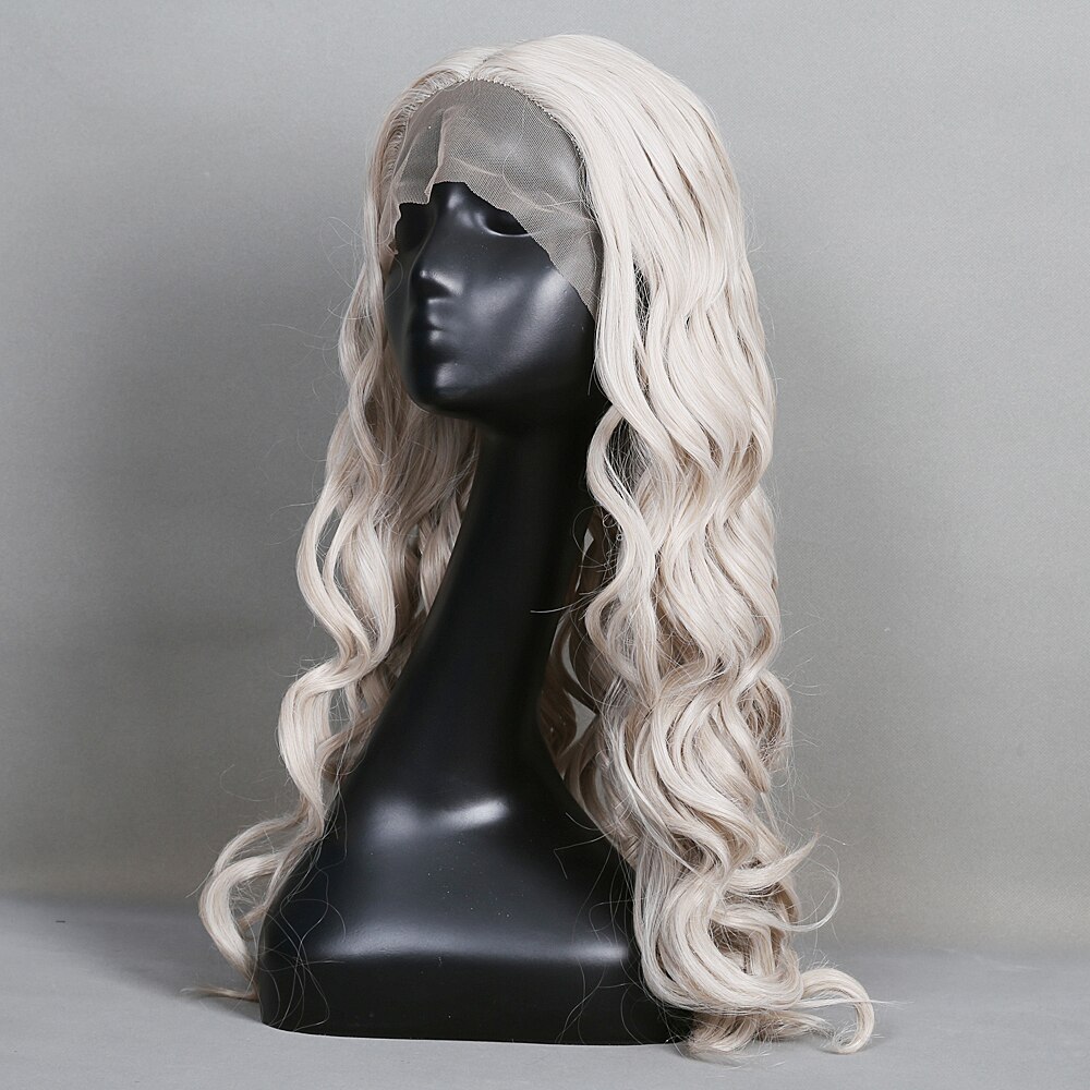 Linna Synthetische Kant Voor Vrouwen 28 Inch Blonde Kleur Natuurlijke Wave Hittebestendige Zachte Haar Pruik Met Natuurlijke haarlijn