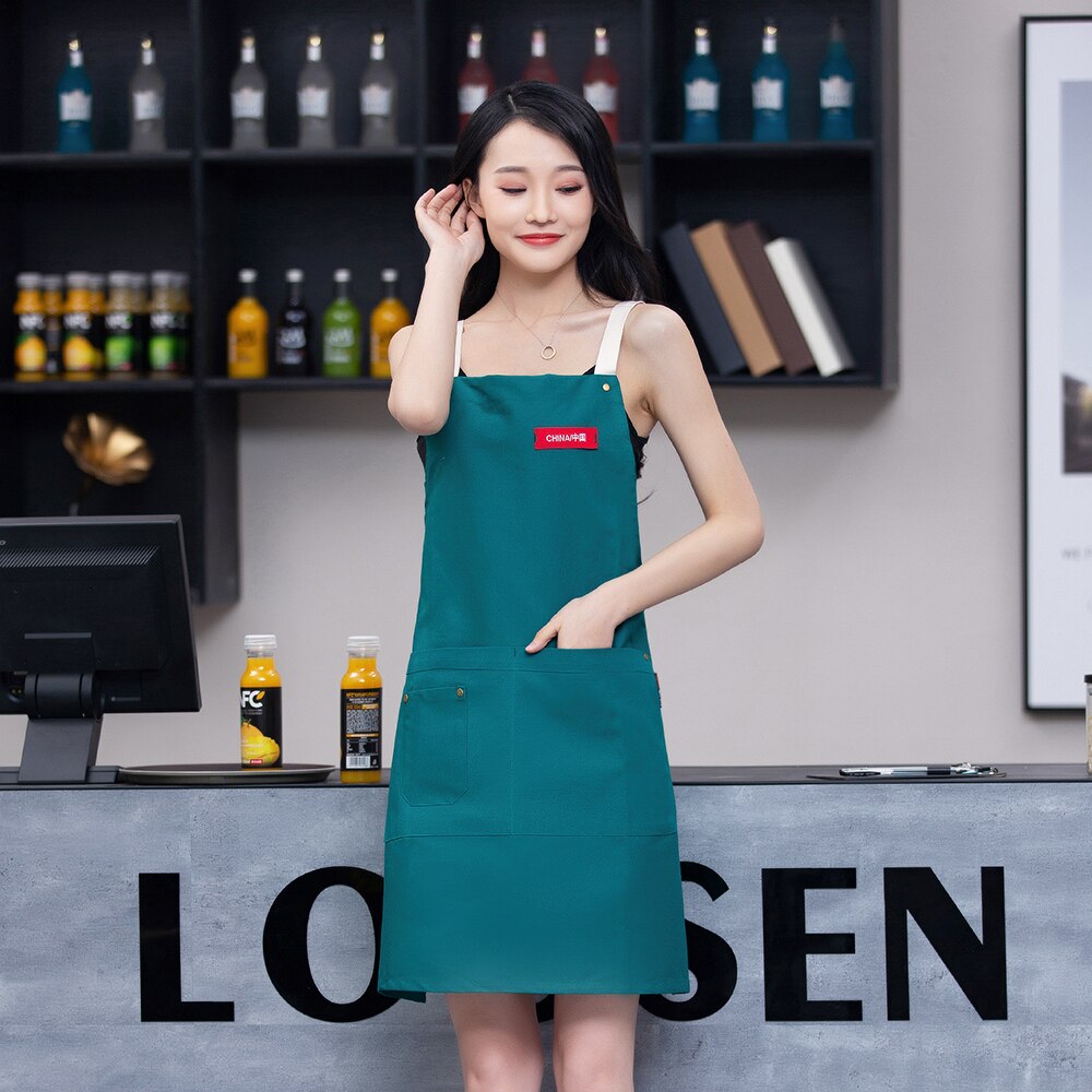 Hurtownia bawełniane płótno robocze fartuch dla obu płci kuchnia fartuch kuchenny grill strzyżenie fartuch roboczy kelner kawiarnia restauracja fartuch: zielony