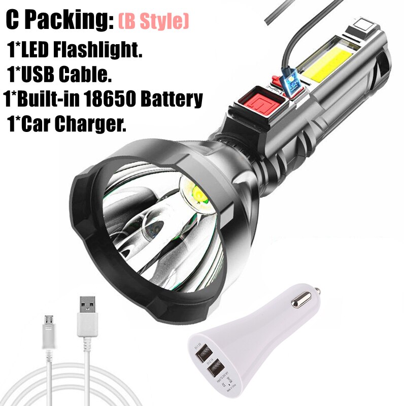 Year Style Flashlight Mini Portable Lamp With Built-in Battery USB Rechargeable COB LED Flashlight Torch light: C Packing-B Style