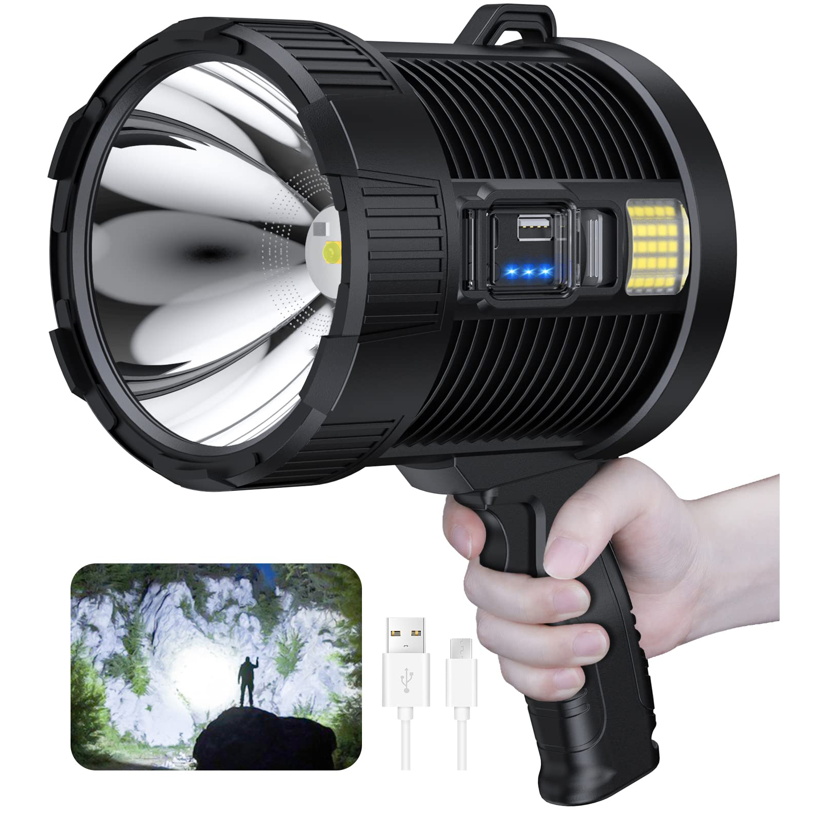 Oplaadbare spotlight 100000 Lumen Led Spot Lights Handheld Grote Zaklamp Super Heldere Outdoor Solar Spotlights Zoeklicht