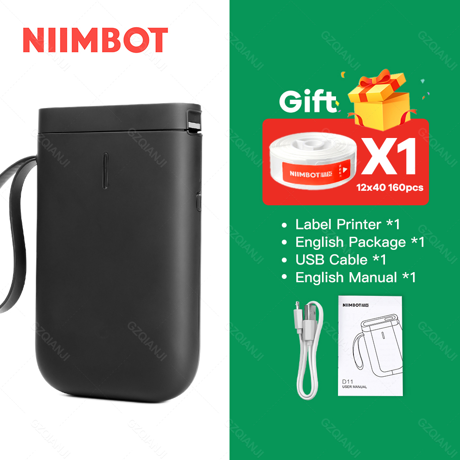 Niimbot D11 Bluetooth Thermische Labelprinter Label Marker Sticker Papierrol Productie Datum Zelfklevende Naam Tag Impresoras: Black Printer